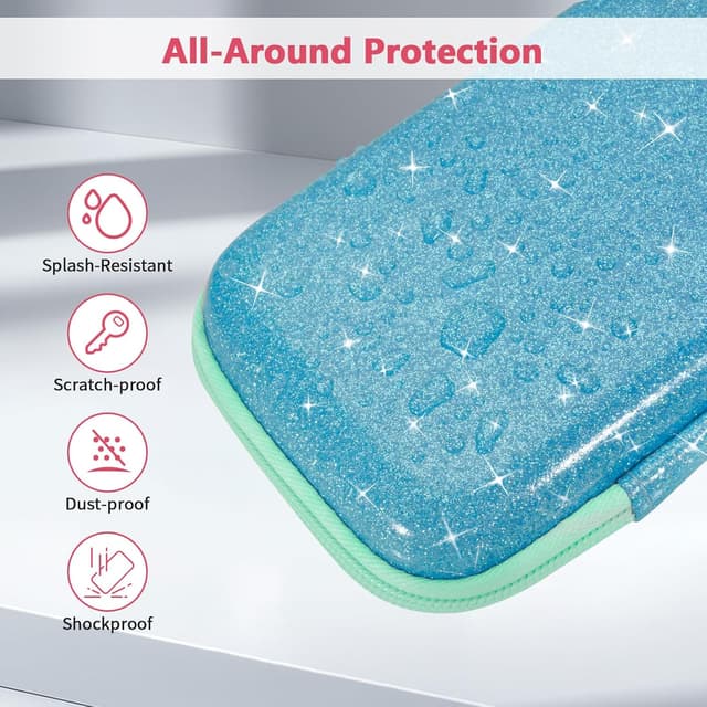 Detalle de FINPAC Federmäppchen aus hartem EVA (Glitzerndes Blau) – Stiftetasche für Büro, Schule & unterwegs