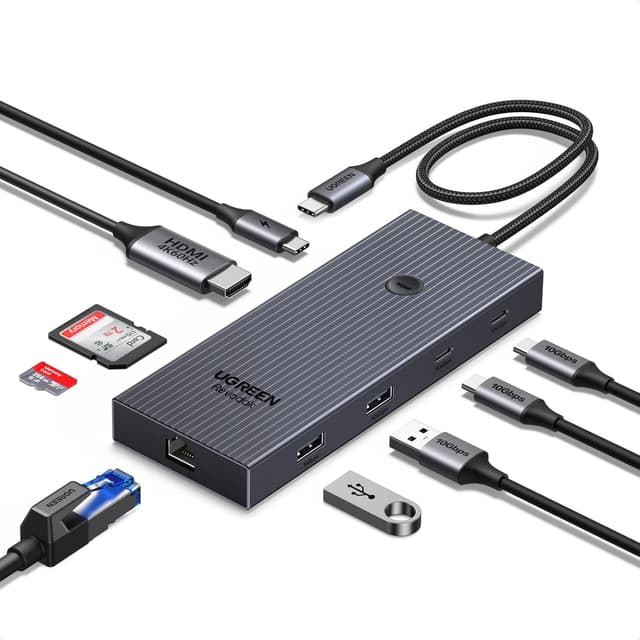 Detalle de UGREEN 9-in-1 USB-C Hub (HDMI to USB-C) with 4K@60Hz, Gigabit Ethernet, 100W PD and 3x 10Gbps ports