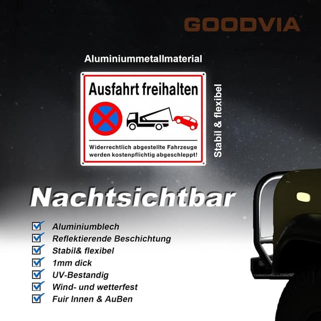 Detalle de Goodvia Ausfahrt Freihalten Schild aus PVC, 400x300 mm, reflektierend (2er-Set)