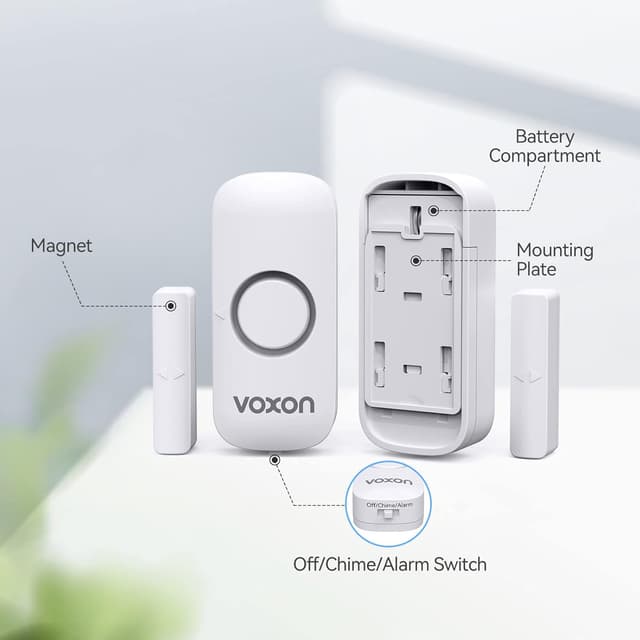 Detalle 2 de VOXON Wireless Door and Window Alarm Sensor 2-Pack (100dB) for Home, Shop & Kids Safety
