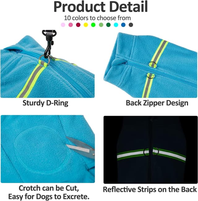 Detalle de BT Bear Cosy Polar Fleece Coat for Dogs (Full-body jacket) – Blue, Size L