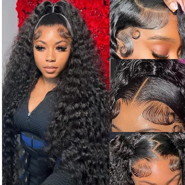 Detalle de TONHONK 24 Inch Deep Wave Lace Front Wig (13x6 HD Lace, 200% Density) – Glueless Curly Human Hair Look
