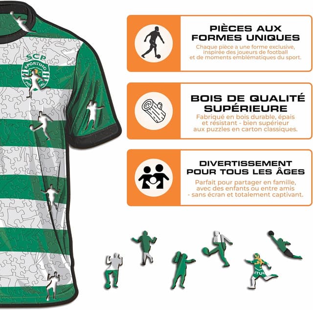 Detalle 2 de Iconic Puzzles Sporting CP Maillot — puzzle en bois 100% durable, taille M, 270 pièces