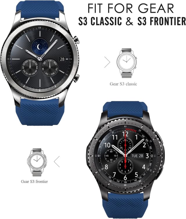 Detalle 2 de MoKo 22mm soft silicone sport strap for Samsung Galaxy Watch 3 45mm / Galaxy Watch 46mm / Gear S3 Frontier & Classic (Dark Blue)