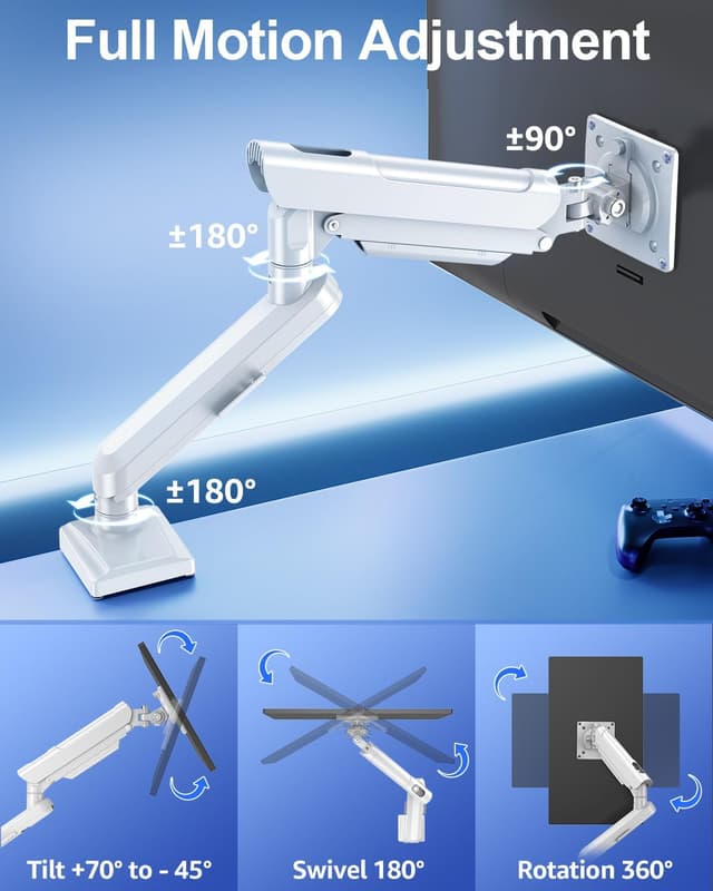 Detalle de ELIVED Freelift Pro Single Arm Monitor Desk Mount (VESA 75/100, 13–32 inch, 2–9kg) in white