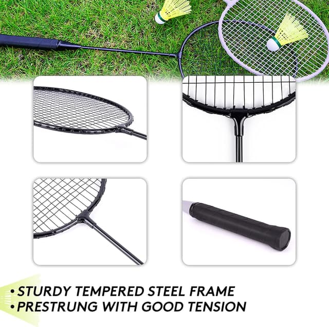 Detalle de AboveGenius badminton rackets set for outdoor backyard games (4/6 rackets + nylon shuttlecocks)