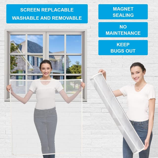 Detalle de NeatiEase Adjustable DIY Magnetic Fly Screen (up to 150x180 cm) – White frame with white mesh