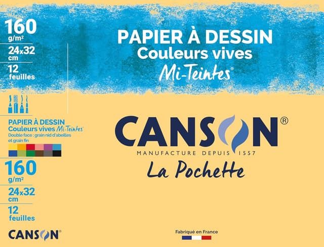 Detalle de Canson Pochette de 12 feuilles papier dessin 160 g 24 x 32 cm – Assortis vifs