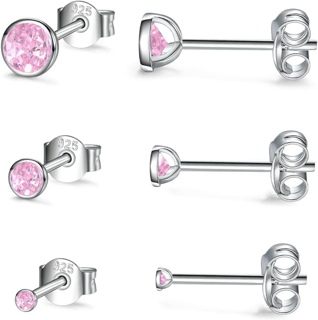Detalle de Damen Ohrstecker Silber 925 Set (3 Paar) mit Zirkonia – Klein, hypoallergen, Schmetterlingsverschluss