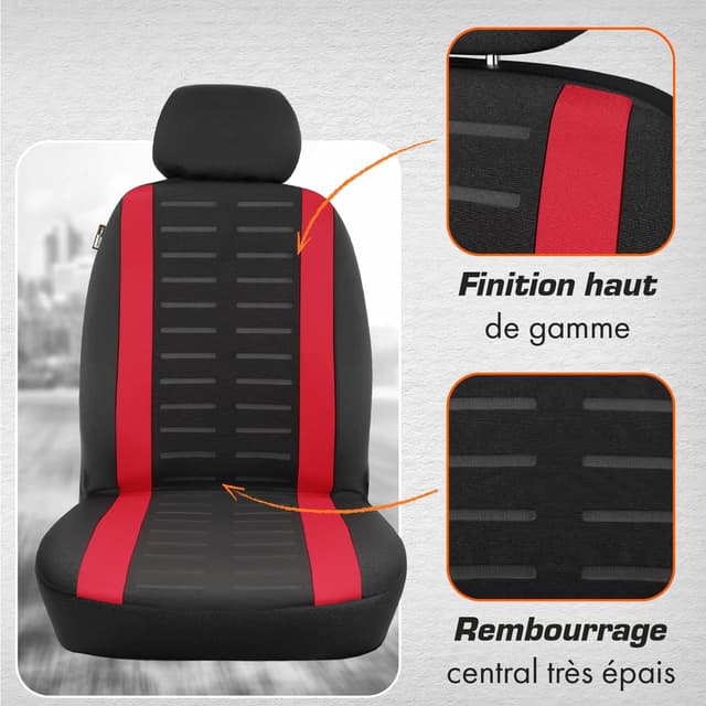 Detalle de upgrade4cars Housses de sièges auto avant universelles noir et rouge (lot de 4)
