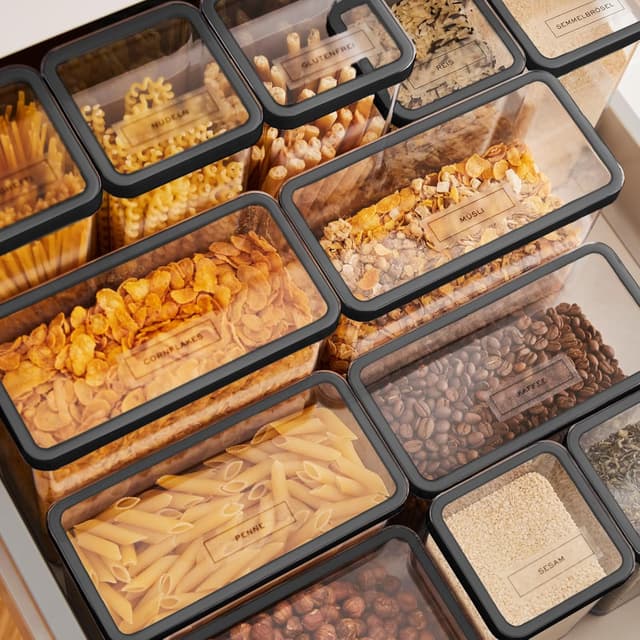 Detalle de Rotho Loft set di contenitori in latta da 10 pezzi con coperchi in plastica PP/SAN senza BPA, nero