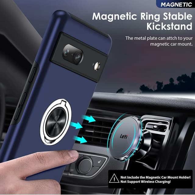 Detalle de LeYi case for Google Pixel 7 (Blue) with 2 screen protectors and invisible metal ring stand