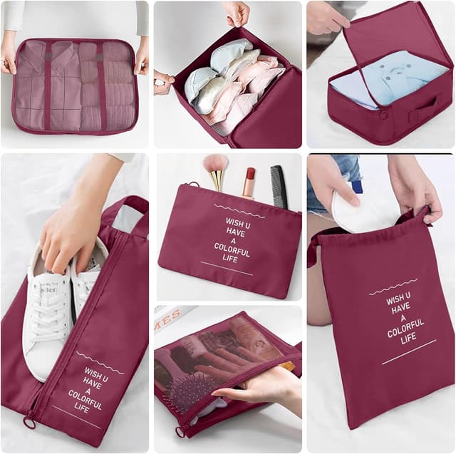 Detalle de TXBOBECO Koffer Organizer Set (10-teilig) – Packing Cubes und Packtaschen in Burgunderrot