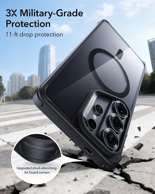 Detalle de ESR Classic Hybrid MagSafe Case for Samsung Galaxy S26 Ultra (Clear Black) with military-grade drop protection