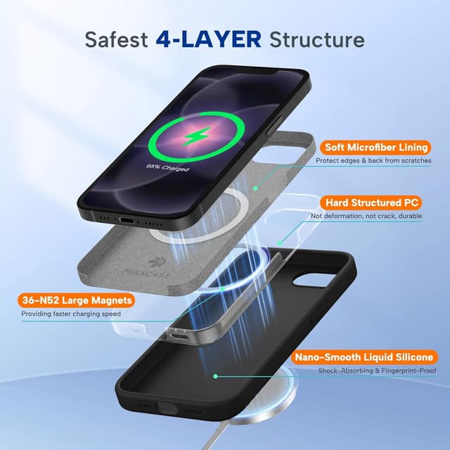 Detalle de Miracase Magnetic Soft Silicone Case for iPhone 17e/16e with MagSafe Compatibility (Black)