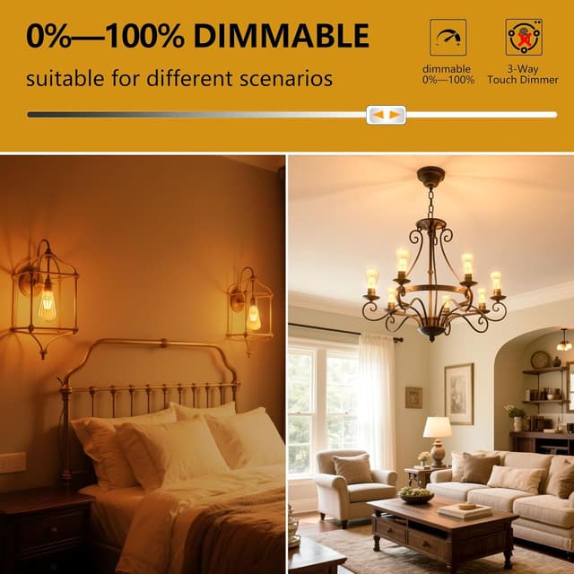 Detalle de NUODIFAN Edison Vintage dimmbar LED-Glühbirne E27, 3er-Set (8 W, 800 lm, warmweiß)