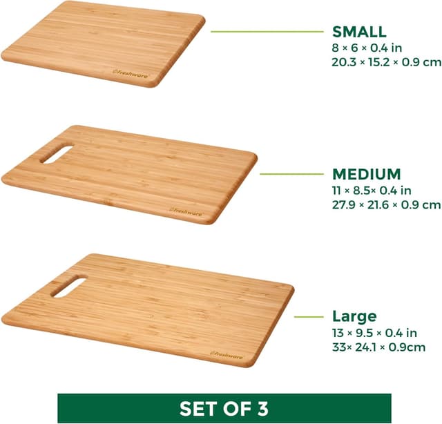Detalle 2 de Freshware Bamboo Cutting Board Set of 3 (Knife Friendly) with Hanging Holes