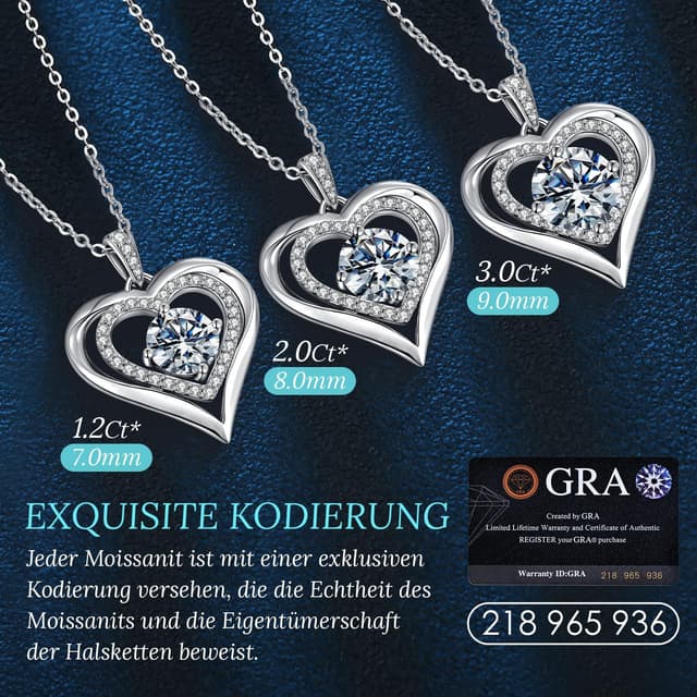 Detalle de CDE Damen Halskette aus 925 Sterling Silber mit Moissanit-Herzanhänger (Moissanit „I LOVE YOU“)