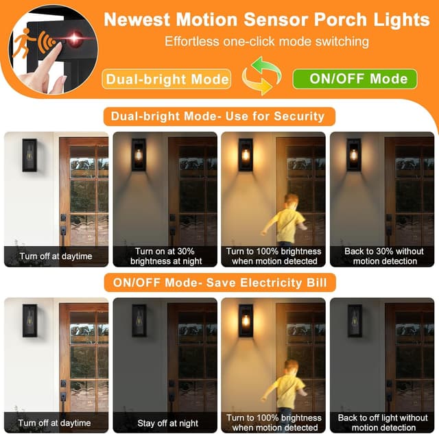 Detalle de Outdoor motion sensor wall lights 3 modes