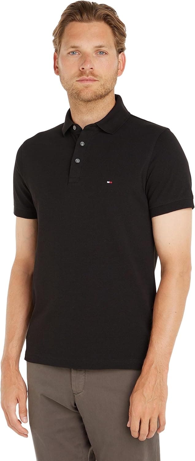 Detalle de Tommy Hilfiger Herren Poloshirt Kurzarm 1985 Slim Slim Fit – schlichtes Bio-Baumwolle-Poloshirt mit Stretch