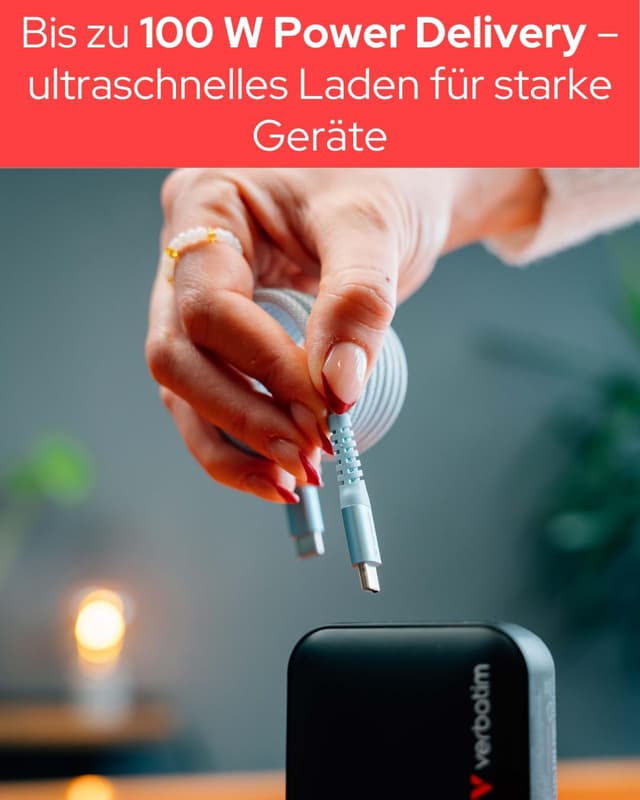 Detalle de Verbatim Sync & Charge cavo USB-C a USB-C magnetico 100W da 120 cm (Blu)