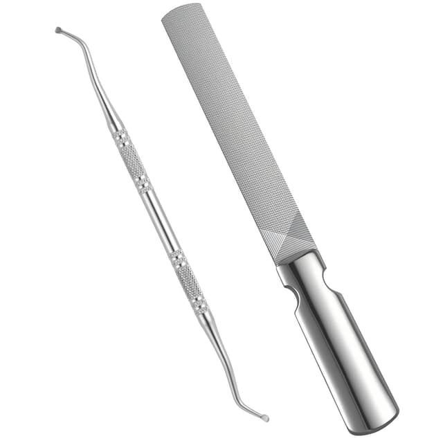 Detalle de AUYAO professionelles Nagelfeilen- & Zehennagelheber-Set (3-teilig) mit Ledertasche – doppelseitige Feile, grob & fein