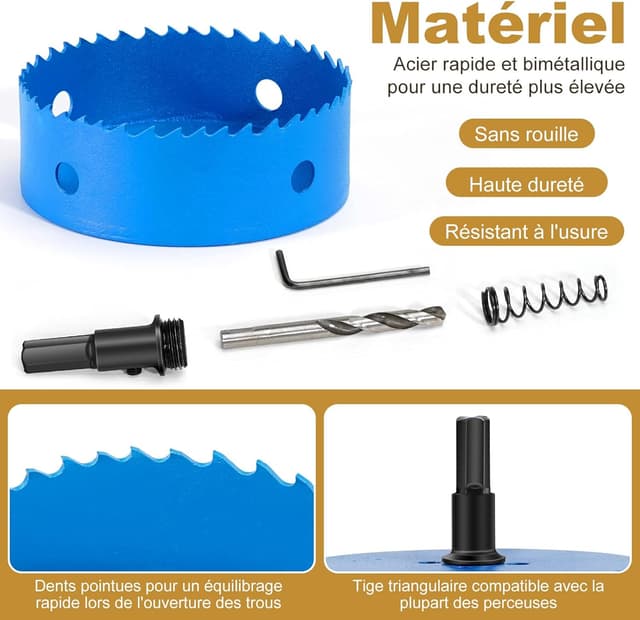 Detalle de HYCHIKA Scie cloche 100 mm en bi-métal HSS M42 pour bois, plaques de plâtre et plastiques souples