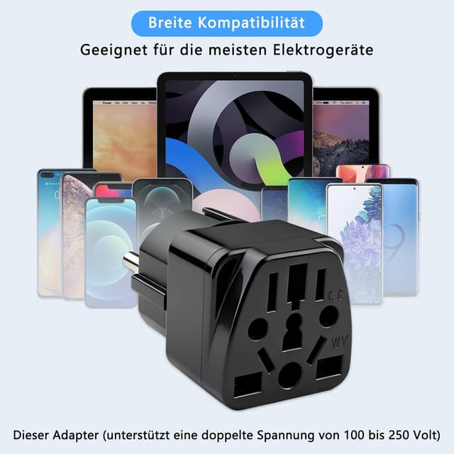 Detalle 2 de 2er Set Steckdosenadapter (US/UK auf EU) für Reisen – internationaler Adapter für Stecktypen A, B, G, I, J