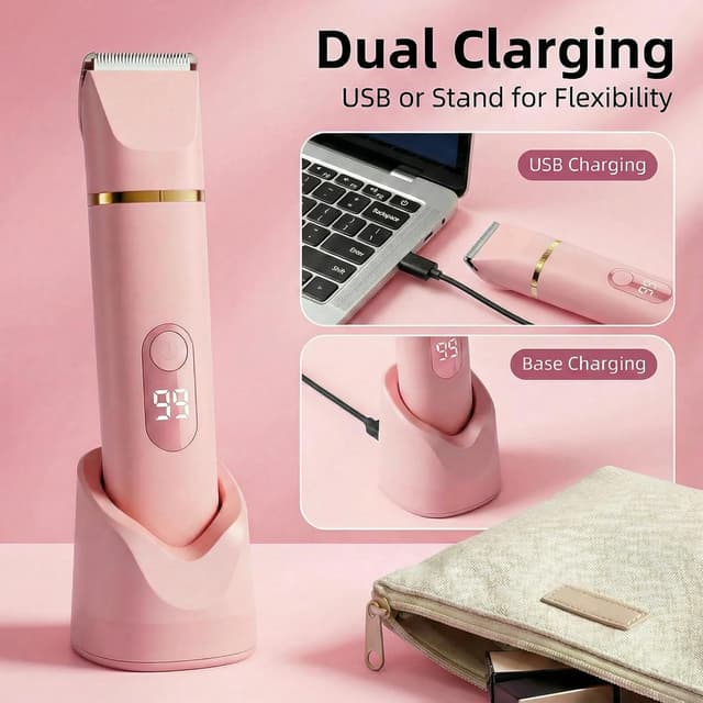 Detalle 2 de XkuiHF rasoir électrique femme 5 en 1 (IPX7) rose : tondeuse maillot, visage, aisselles et plus