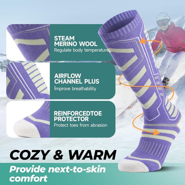 Detalle 2 de PULIOU Calze da sci in lana merino termiche, unisex