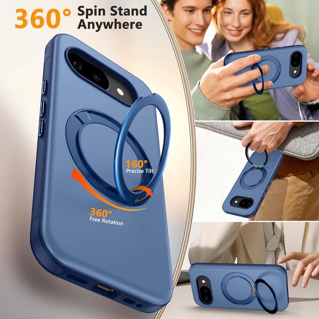 Detalle 2 de Oterkin 360° Spin Stand Magnetic Case for Google Pixel 10a (MagSafe compatible) – Blue