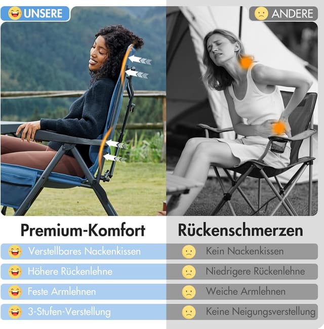 Thumbnail 5 de Portal faltbarer Campingstuhl mit Rückenverstellung in 3 Positionen (bis 160 kg) – hohe Lehne für Garten, Balkon & Angeln