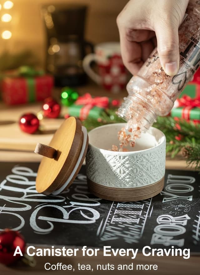 Detalle 2 de Miamolo Small Ceramic Jar with Lid (White, 5 fl. oz) for Spice, Sugar, or Coffee Storage