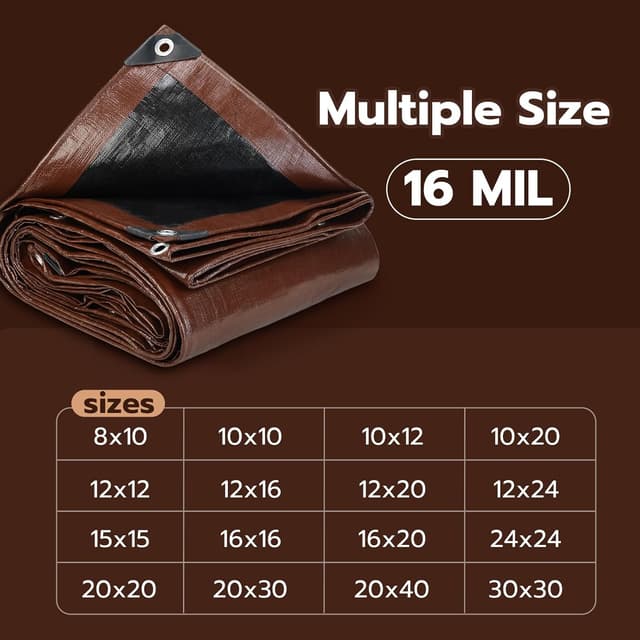 Thumbnail 6 de 12x12 FT Waterproof 16 Mil Heavy Duty Tarp with Grommets (UV & Rip- & Tear-Resistant)