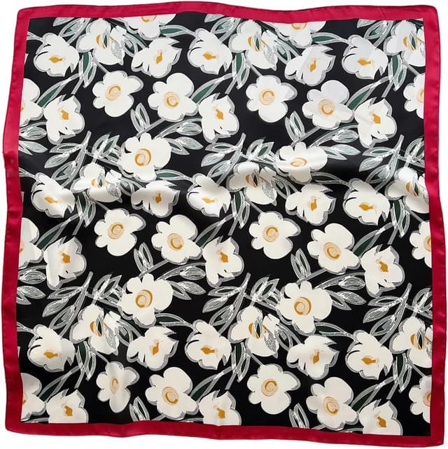 Detalle de GIMIRO Damen Schal 70x70 cm „Simulierte Seide“ Blumen, Hahnentritt & Bandana-Design