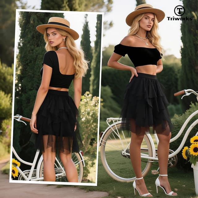 Detalle de TRIWORKS Tulle Skirt for Women – Irregular Elastic High Waist Layered Midi Mesh Tutu