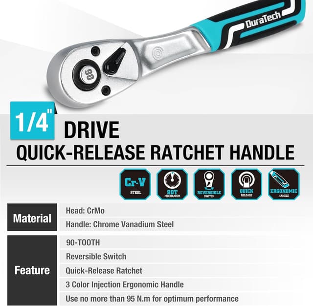 Detalle de DURATECH Llave de carraca 1/4 147 mm