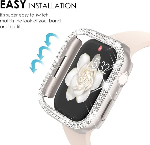 Detalle de NewWays 2-pack Bling Diamond Case for Apple Watch 40mm (Series 6/5/4/SE 2025-2020) – Starlight + Clear