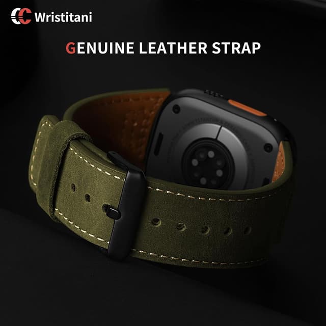 Detalle de Wristitani cinturino in pelle vintage per Apple Watch (44/45/42/38/41/40/49 mm) per Uomo e Donna