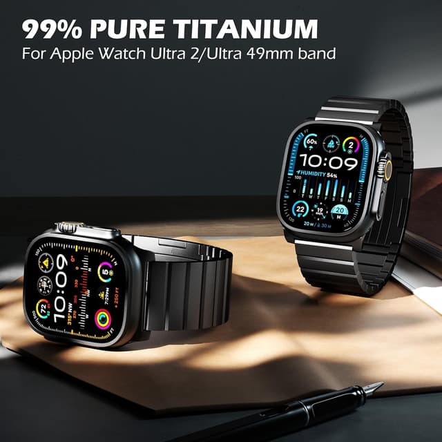 Detalle 2 de LULULOOK Titanium Band for Apple Watch Ultra 3/2/49mm (Grade 2) – DLC-coated, adjustable strap with secure foldover clasp