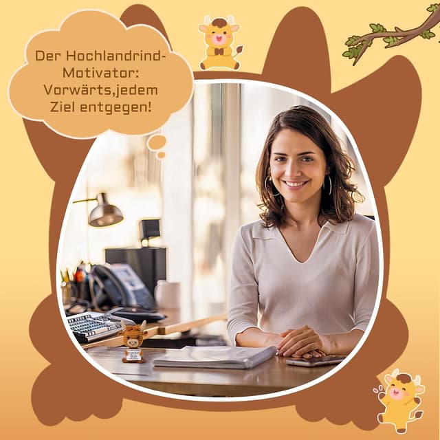 Detalle de Gehäkelte Highland Cow Kuh Mini-Strickpuppe mit positiver Energie Karte – Mini-Kuscheltier für Stressabbau