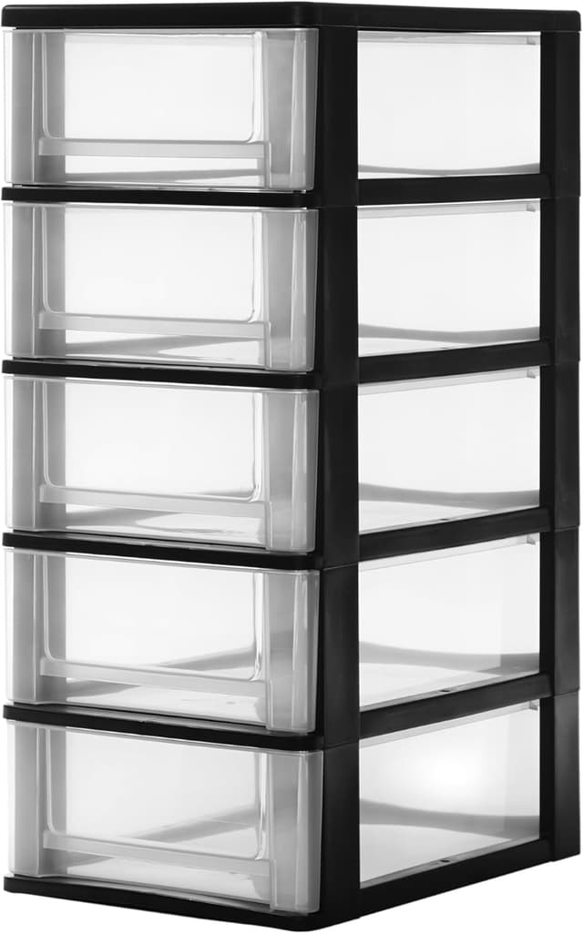 Detalle de Iris Ohyama cassettiera in plastica DDOCH-2005, 5 cassetti medi, per A4/A5/A6 in nero