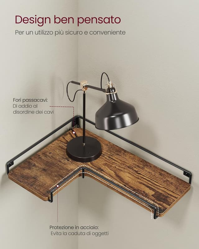 Detalle de VASAGLE Mensole Angolari a Forma di L LLS833KD01, set da 3 mensole galleggianti in stile industriale