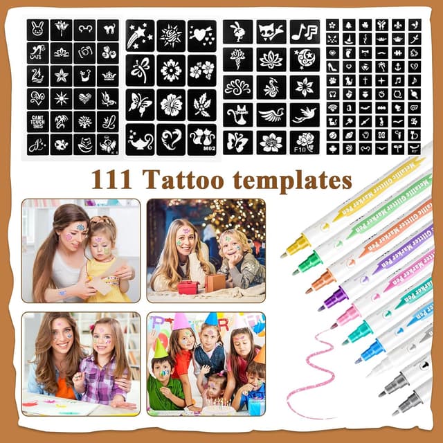 Thumbnail 6 de Tattoo Kinderstifte und Schablonen-Set mit 10 Tattoo-Stiften und 111 Mustern