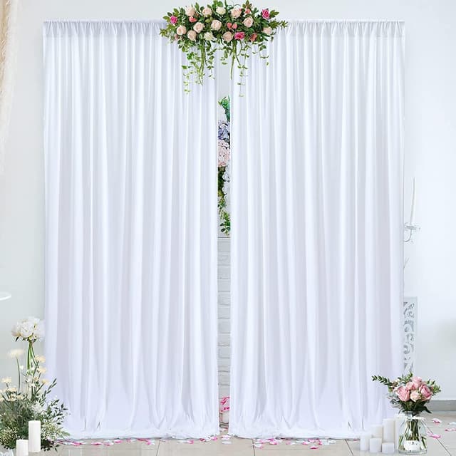 Thumbnail 6 de Htper 30ft x 10ft White Backdrop Curtain Panels (6-Pack) for Weddings, Birthdays & Photo Backdrops