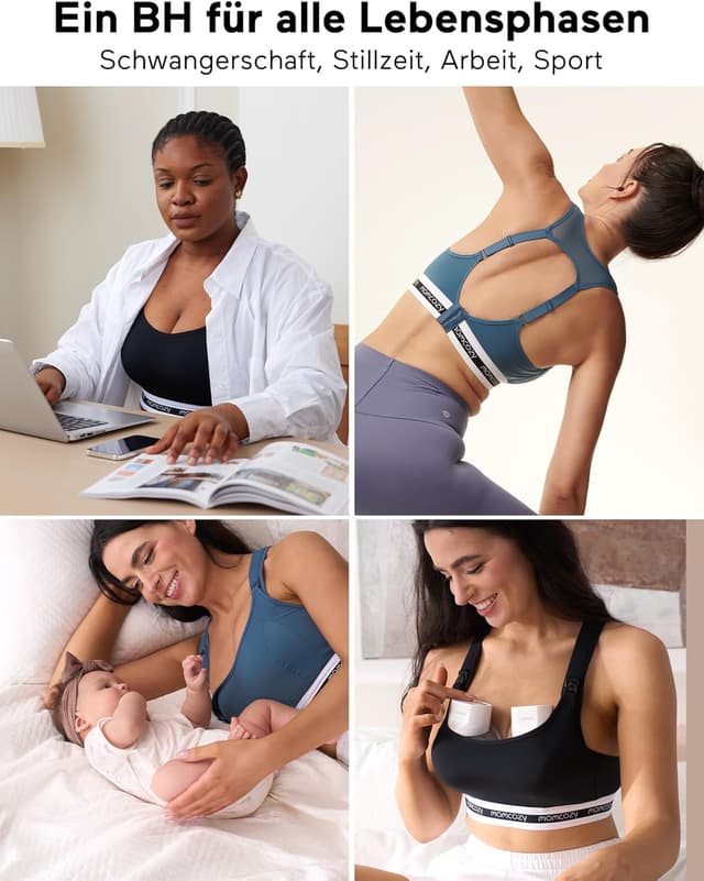 Detalle de momcozy Stillbrüste für Stillen FB011 Sport-Stillbrüste mit niedrigem Einschlag (drahtlos)