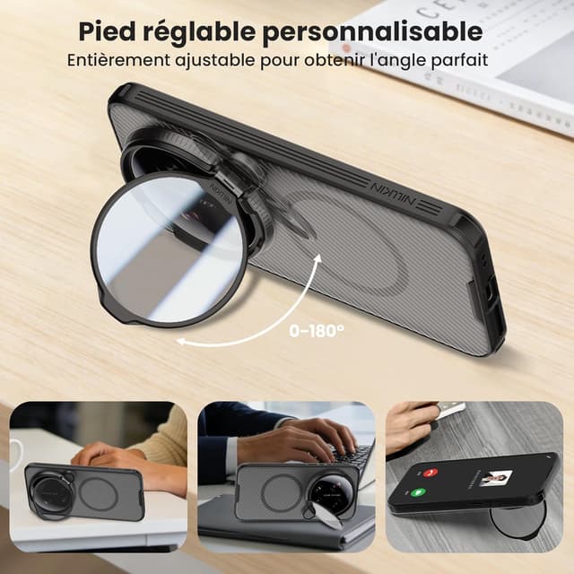 Detalle de Nillkin Magnétique Coque pour Xiaomi 17 Ultra avec protection photo et support compatible MagSafe (noir transparent)