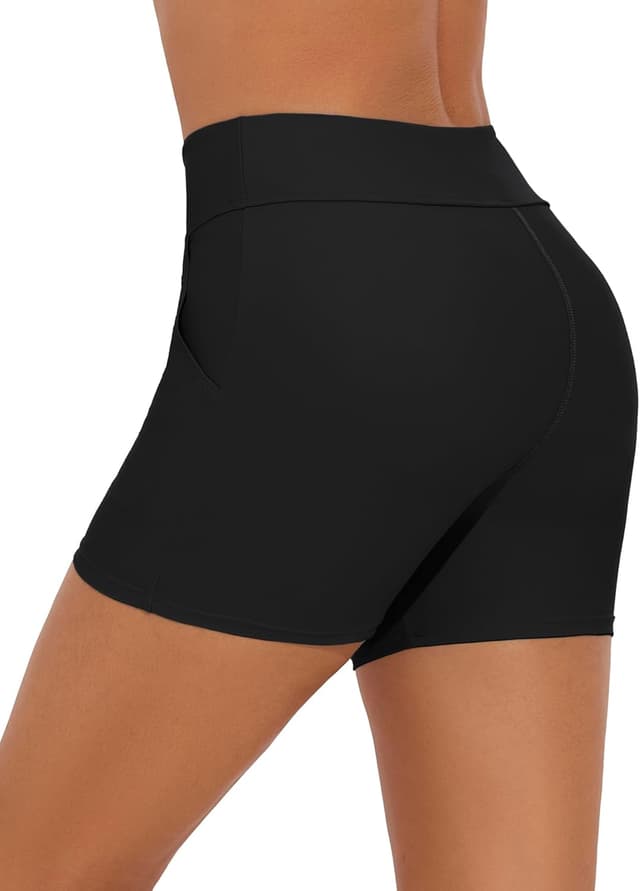 Detalle de Bonneuitbebe High-Waisted Women’s Swim Shorts with Pockets & Built-In Brief