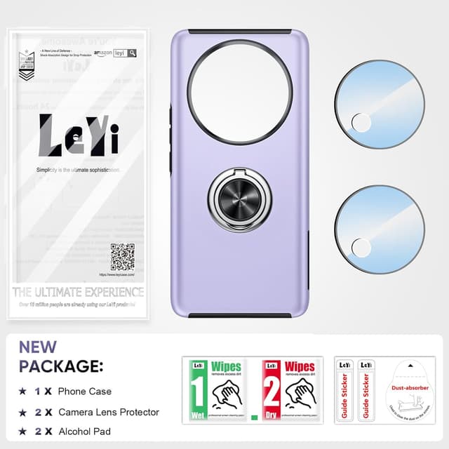 Thumbnail 6 de LeYi phone case for Honor Magic7 Lite 5G (Purple) with invisible metal ring stand & camera lens protectors