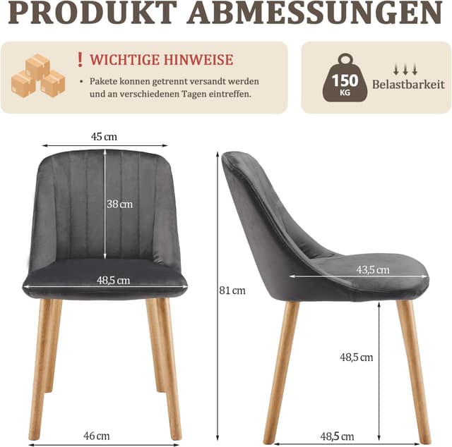 Detalle de Goeurvant Sedie Sala da Pranzo in Velluto Grigio Scuro (Set da 4) – Imbottite moderne per cucina e soggiorno